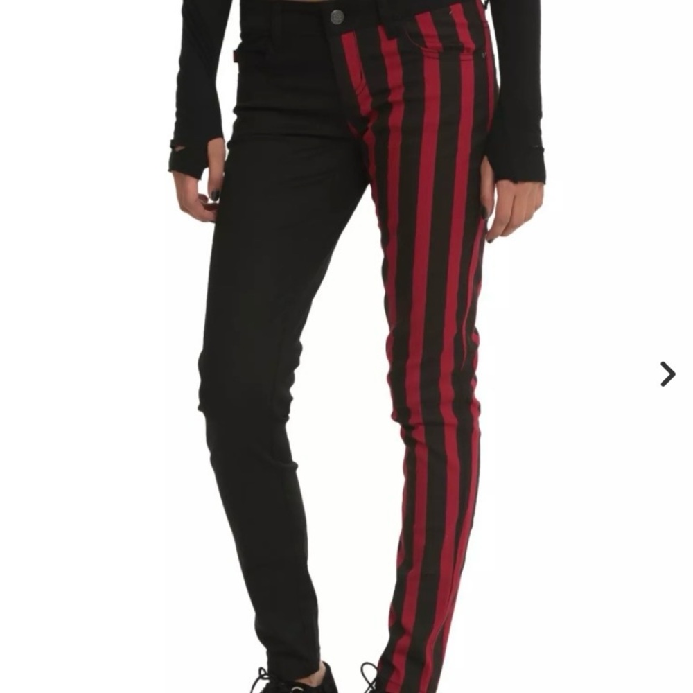 Royal Bones Split Dye Black and Red Striped Skinny Jeans